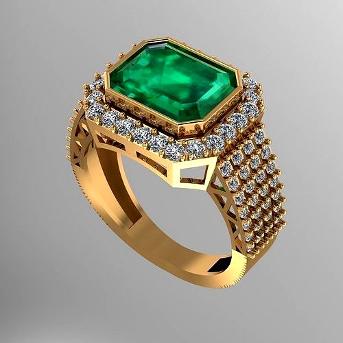 Emerald Ring For Women With Dimonds  | 3D