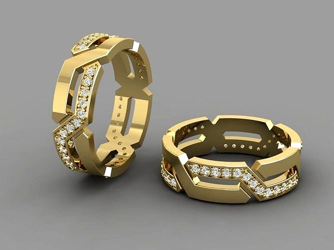 Braided style band ring with diamonds   | 3D