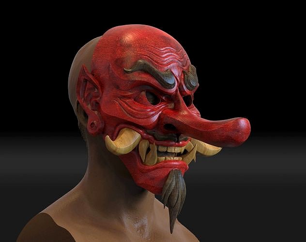 Japanese Tengu Smile Mask Oni Demon Mask Samurai Mask | 3D