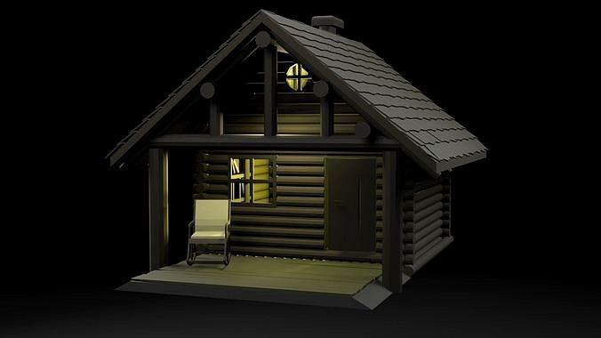Country wooden house with a gazebo PBR low-poly game ready