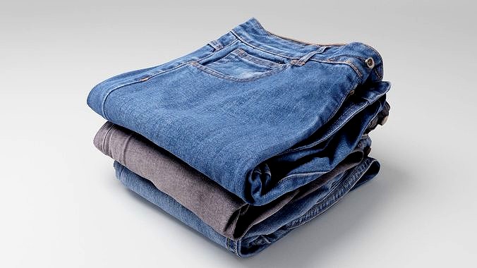 Pile or stock of folded blue jeans pants for wardrobe