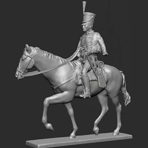Napoleon Hussar on horseback walking | 3D