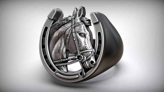 Lucky Horseshoe Horse Head Ring | 3D