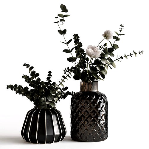 Photorealistic model of bouquets of eucalypt in vase
