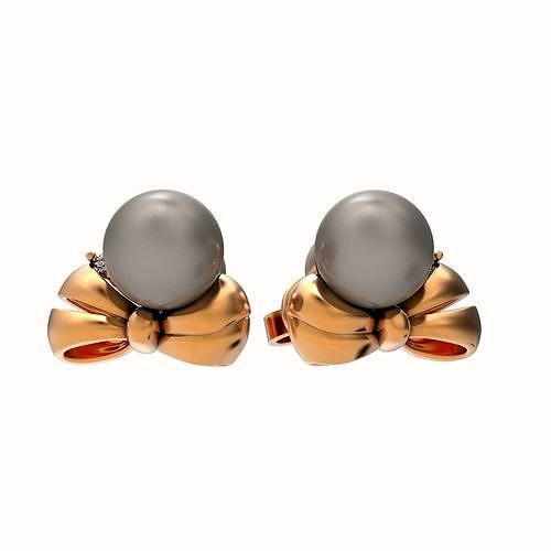 bow and pearl stud earrings | 3D