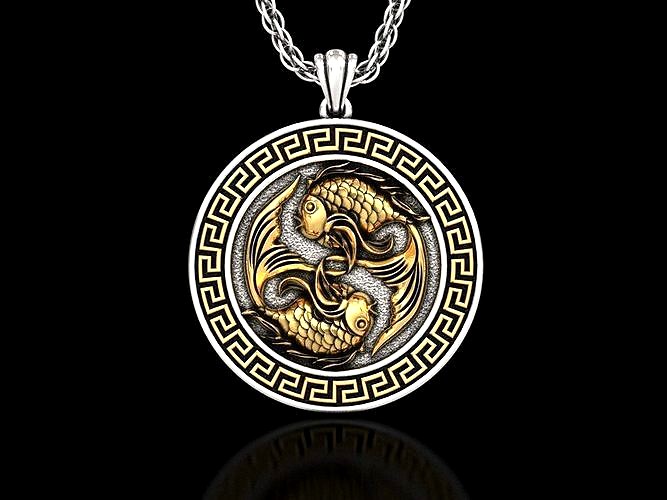 The Pisces Zodiac Sign Fishes Medallion Pendant | 3D