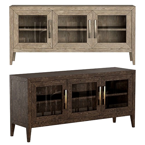 FRENCH CONTEMPORARY GLASS TRIPLE-DOOR MEDIA CONSOLE