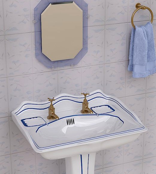 Stylish Pedestal Wash Basin and Props 3D Model