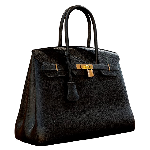 hermes birkin bag black leather 3d model