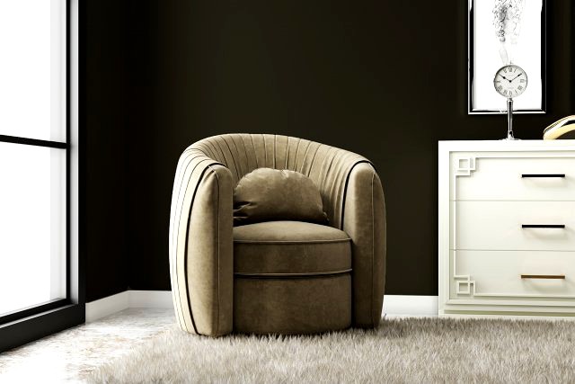 taupe pleated swivel accent chair