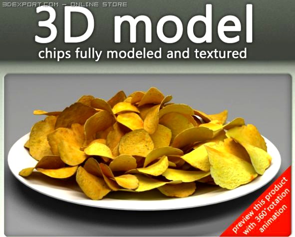 Potato Chips on plate 3D Model