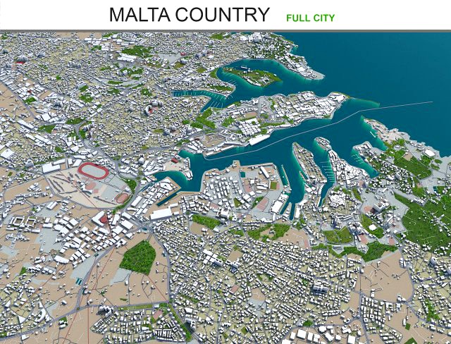malta city country 3d model 50km