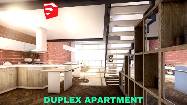 modern duplex apartment scene sketchup - low poly