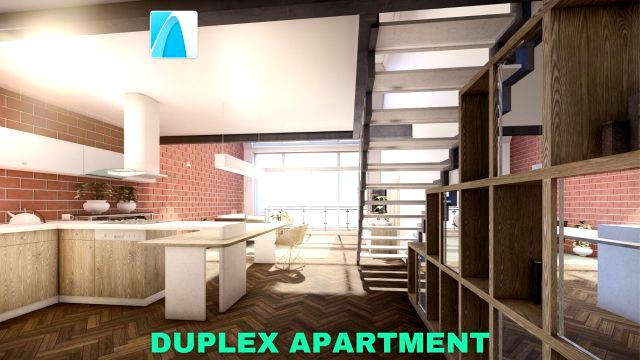 modern duplex apartment scene archicad - low poly