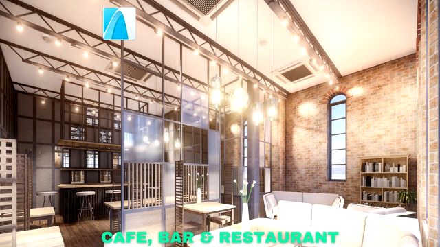 intimate cafe bar restaurant scene archicad - low poly