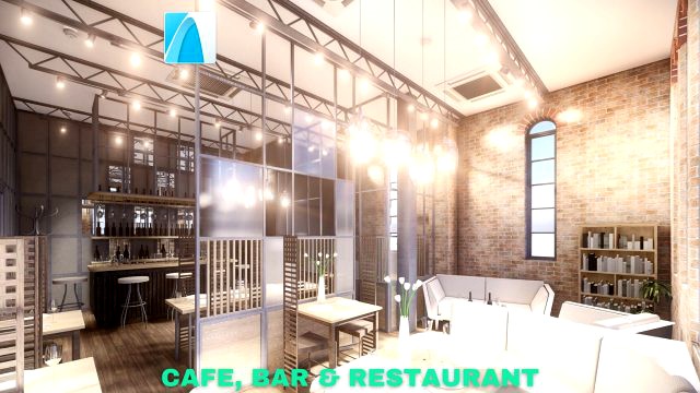 intimate cafe bar restaurant scene - archicad