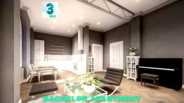 bachelor studio apartment scene 3ds max - low poly