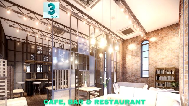 intimate cafe bar restaurant scene 3ds max - low poly