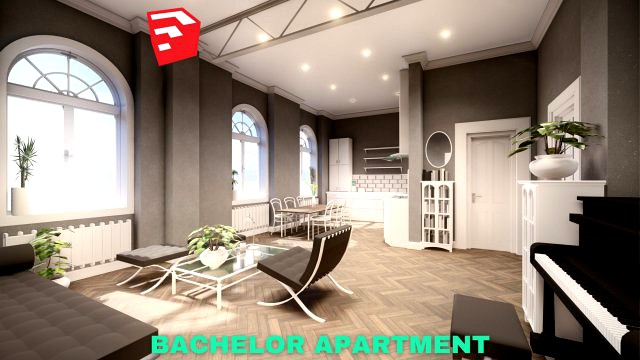 bachelor studio apartment scene - sketchup