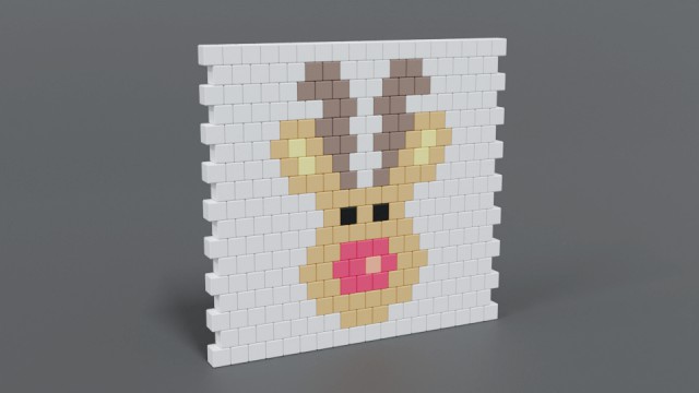 low poly cartoon rudolph brick wall