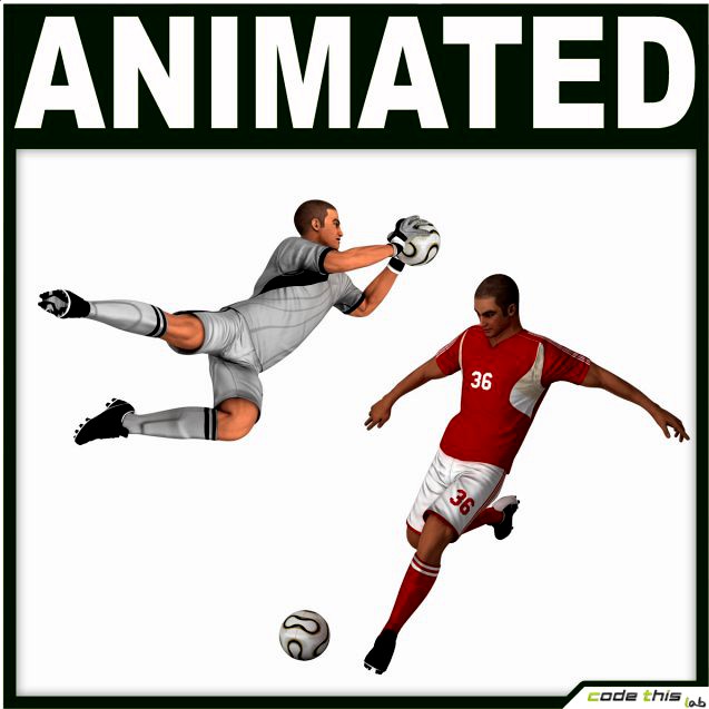 White Soccer Player and White Goalkeeper CG 3D Model