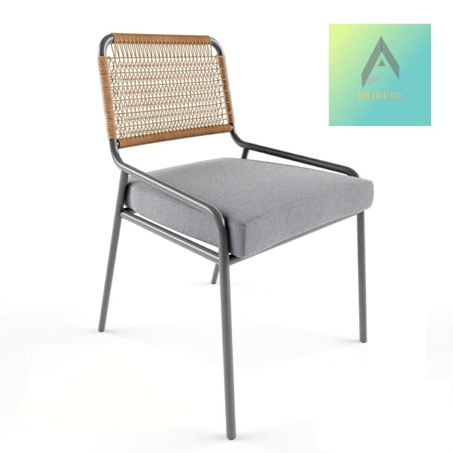 stainless stell chair with woven bamboo