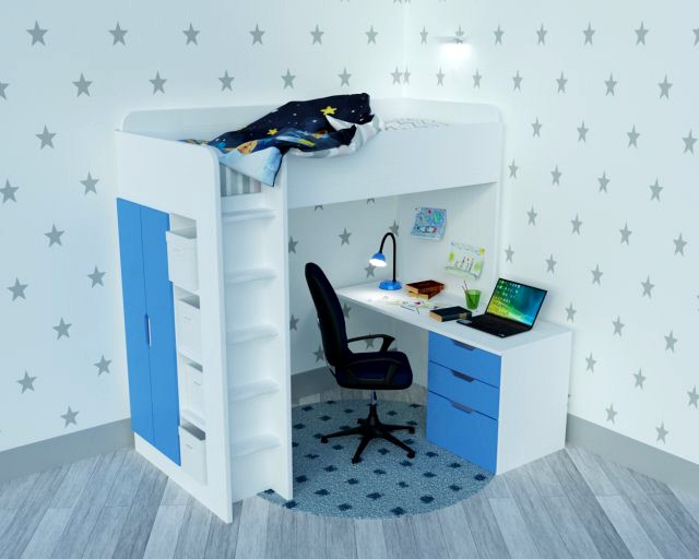 simple loft bed with desk and wardrobe