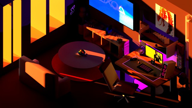 low poly gaming room