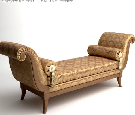 Classical Bench with Pillows 3D Model