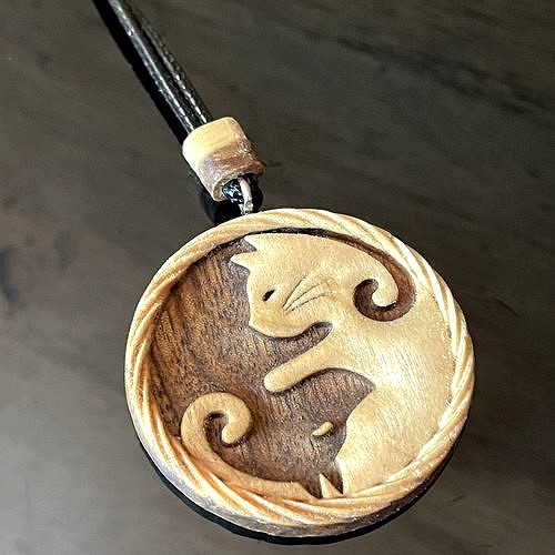 Yin Yang  wooden pendant necklace Cat and dog | 3D