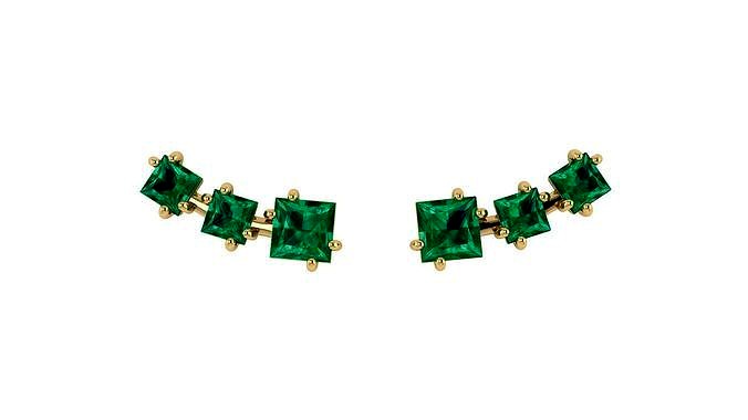Three Square Princess Gems Earring | 3D