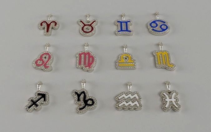 Zodiac Sign Pendants - Diamond Back - Enamel | 3D