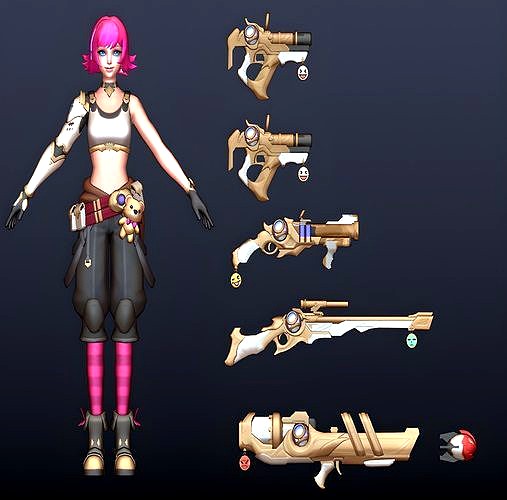 Female soldier character and Guns set