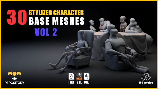 30 Stylized Character Base Meshes VOL 2