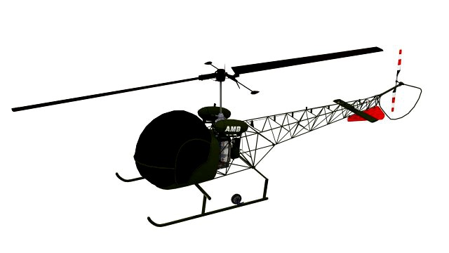 bell h-13 sioux helicopter low-poly