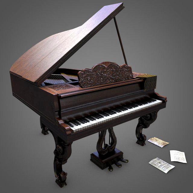 rococo carved grand piano pbr