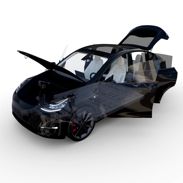 tesla model y rwd black with interior and chassis