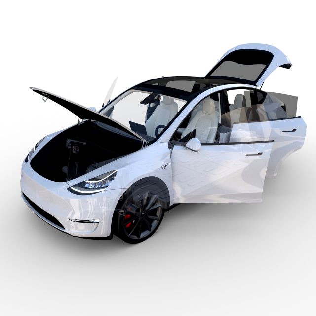 tesla model y awd white with interior and chassis