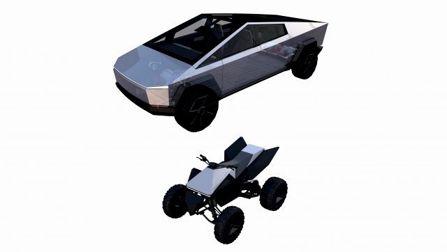 tesla cybertruck and cyberquad pack with interior and chassis