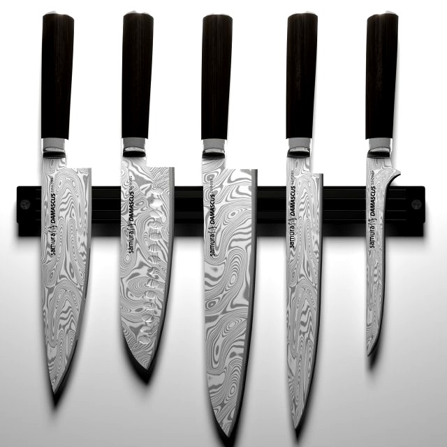 samura damascus steel premium knife set magnetic knife holder