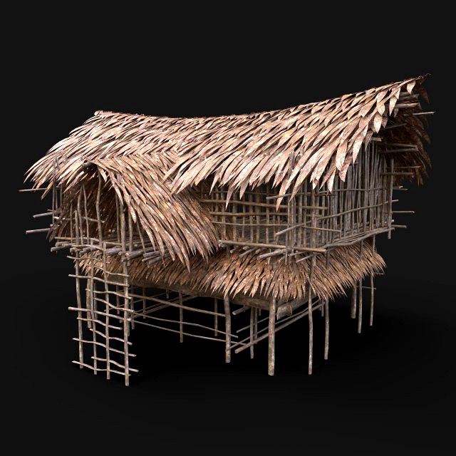 tribal jungle primal hut house reed thatched tree survival aaa