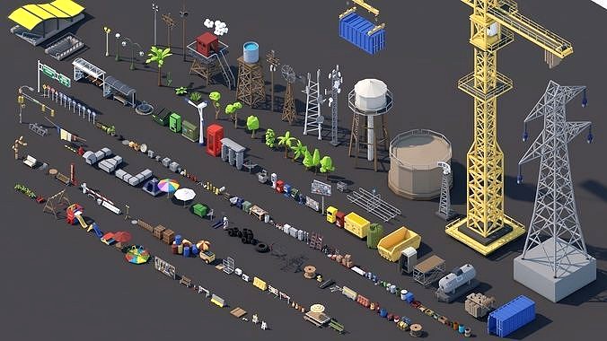 Low Poly Exterior City Street Props Pack Collection