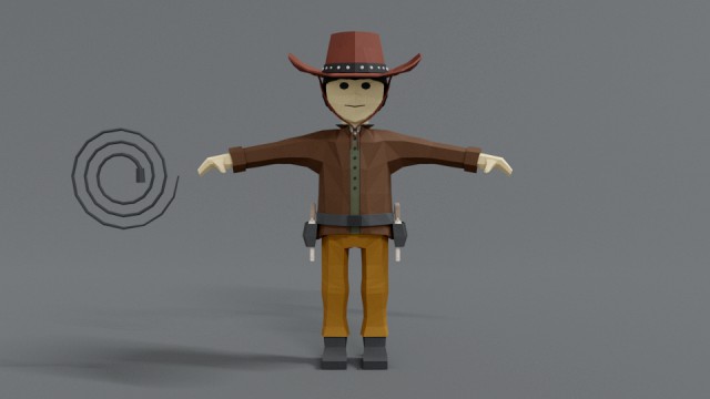 low poly cartoon cowboy