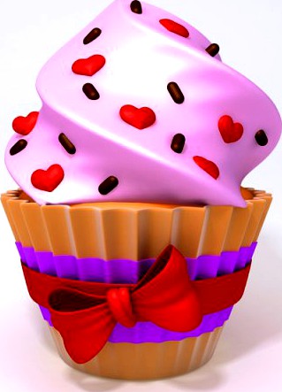 Valentine Day Cupcake 3D Model