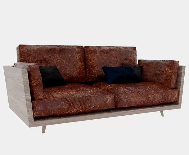 Modern Wood and Leather Sofa