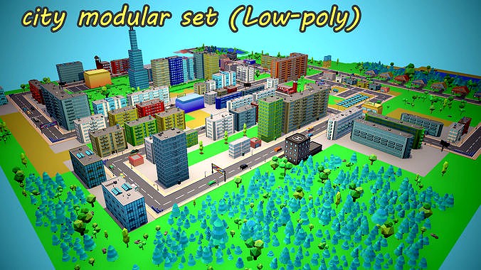 City Modular Set Toon Style Low-poly