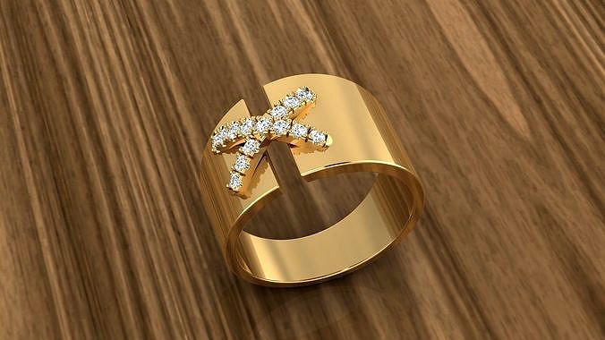 Jewelry Diamond X Ring | 3D