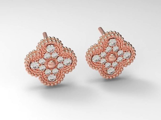 Clover diamond earrings luxury 3D model