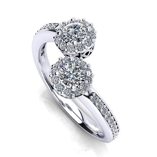 Contrarie Ring engagement jewel with round diamond multi stones | 3D