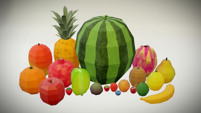 20 fruits - low poly flat shaded